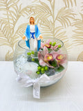 I-10 Pecera Floral con Orquídeas y Virgen Religiosa para Condolencias